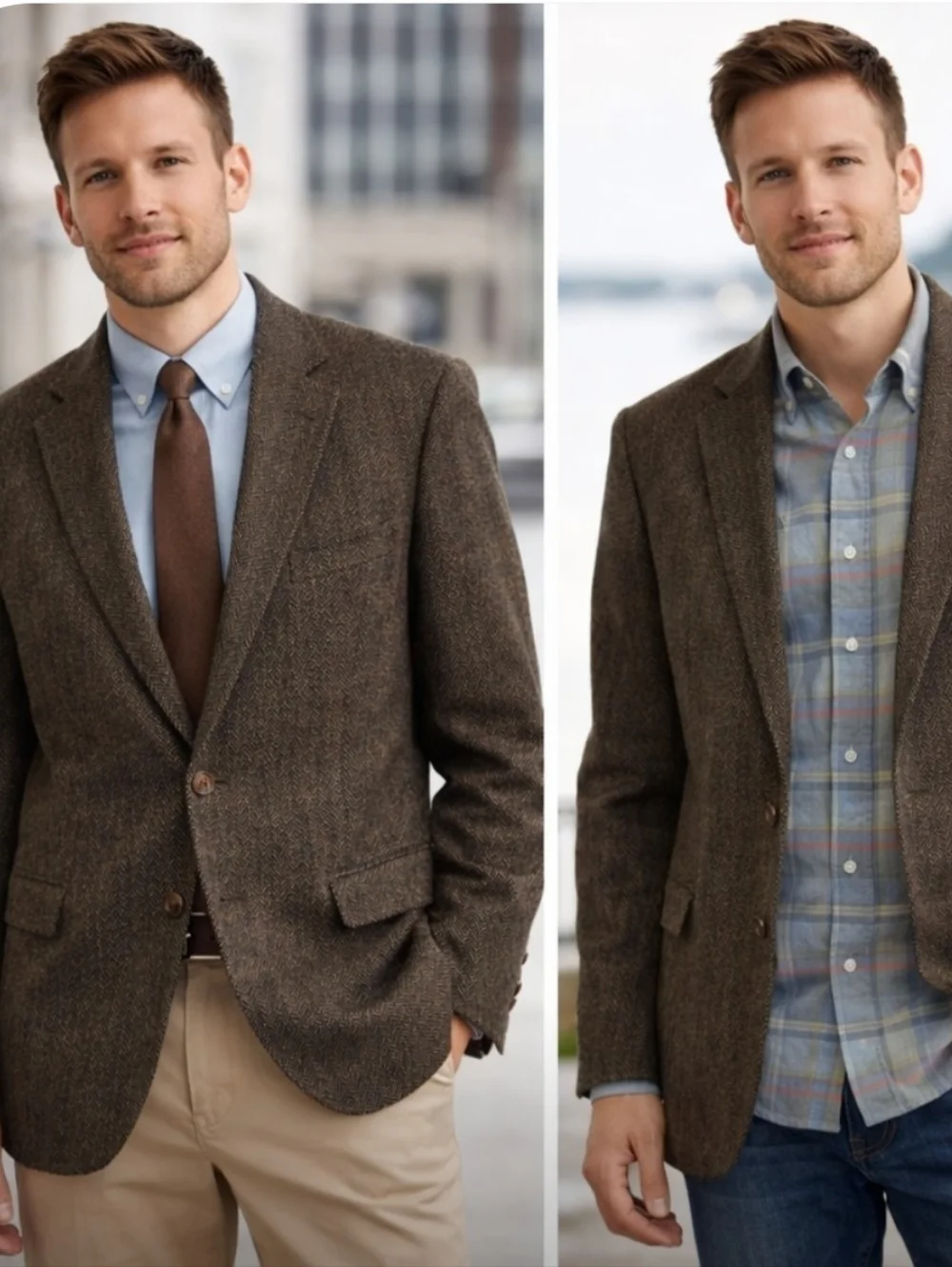 Harris Tweed 40R Men's Brown Herringbone Sport Coat Blazer Wool
